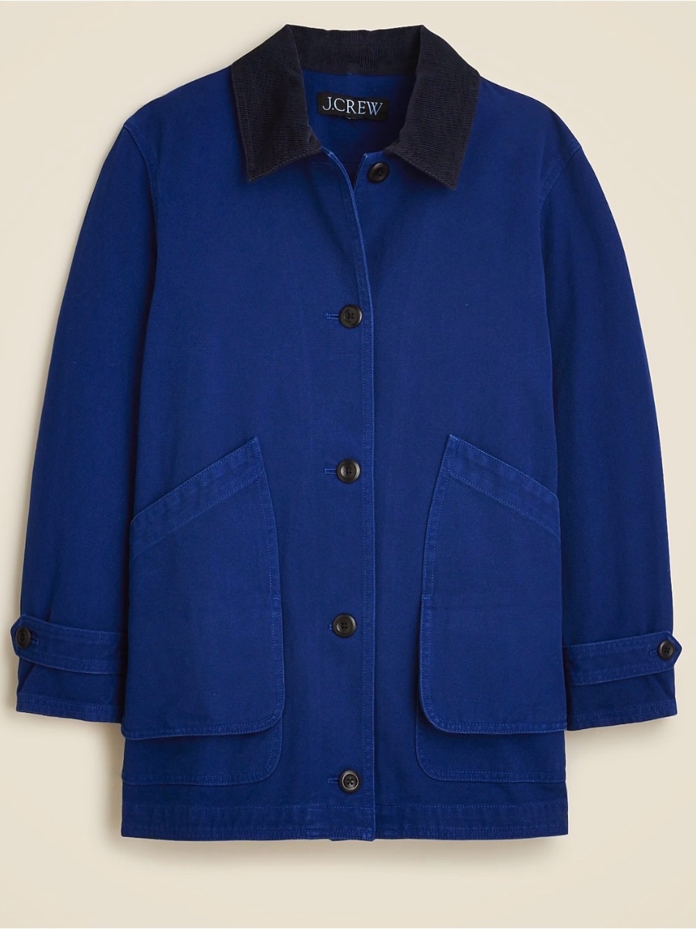 J.Crew Barn Jacket Women M Blue Cotton Canvas Corduroy Collar NWT CI107